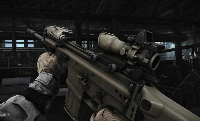 Close up image of an assault rifle in Escape from Tarkov