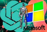 Figure AI in talks with Microsoft and OpenAI for funding. Figure-01 robot in front of OpenAI green logo, Microsoft blue, red, green, and yellow logo, and futuristic background